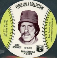 1977 Pepsi-Cola Baseball Stars Discs # Mike Schmidt Green Baseball Card