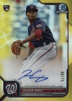 2022 Bowman Chrome Rookie Autographs #CRAJG Josiah Gray Yellow Refractor Baseball Card