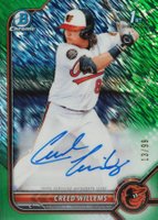 2022 Bowman Chrome Prospect Autographs #CPACW Creed Willems Green Shimmer Refractor Baseball Card