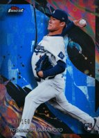 2024 Topps Finest #150 Yoshinobu Yamamoto Blue Refractor Baseball Card