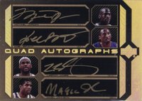 2007 Upper Deck Black Autographs Quad #JBJJ Michael Jordan/Kobe Bryant/LeBron James/Magic Johnson Gold Basketball Card