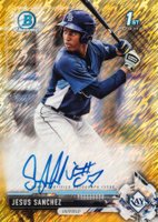 2017 Bowman Chrome Prospect Autograph #JS Jesus Sanchez Gold Shimmer Baseball Card