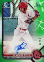 2022 Bowman Chrome Prospect Autographs #CPAJM Jonathan Mejia Green Refractor Baseball Card