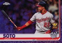 2019 Topps Chrome #155 Juan Soto Bat in One Hand-Purple Refractor Baseball Card