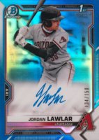 2021 Bowman Draft Chrome Draft Pick Autographs #CDAJLA Jordan Lawlar Blue Refractor Baseball Card