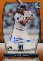 2023 Bowman Chrome Rookie Autographs #CRARG Riley Greene Orange Refractor Baseball Card