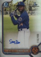 2022 Bowman Chrome Prospect Autographs #CPASJ Simon Juan Refractor Baseball Card
