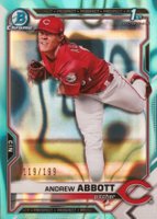 2021 Bowman Draft #BDC8 Andrew Abbott Chrome-Aqua Lava Refractor Baseball Card