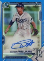 2021 Bowman Draft Chrome Draft Pick Autographs #CDACW Carson Williams Blue Refractor Baseball Card