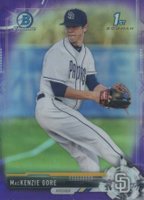 2017 Bowman Draft #BDC25 MacKenzie Gore Chrome-Wearing Glove-Purple Refractor Baseball Card