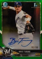 2018 Bowman Draft Chrome Draft Picks Autographs #CDABT Brice Turang Green Refractor Baseball Card