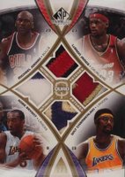 2005 SP Game Used Authentic Fabrics Quad #JJBC Kobe Bryant/LeBron James/Michael Jordan/Wilt Chamberlain Gold Basketball Card