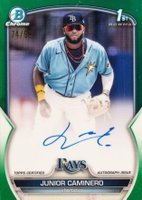 2023 Bowman Chrome Prospect Autographs #CPAJCR Junior Caminero Green Refractor Baseball Card