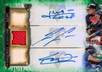 2020 Topps Triple Threads Autograph Relic Combo #SRC Juan Soto/Ronald Acuna Jr./Vladimir Guerrero Jr. Emerald Baseball Card