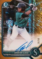2022 Bowman Chrome Prospect Autographs #CPAJCL Jonatan Clase Gold Shimmer Refractor Baseball Card