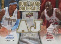 2009 Upper Deck Dual Game Materials #DG-NK Carmelo Anthony/Michael Jordan Gold Basketball Card