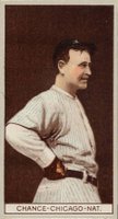 1912 Brown Backgrounds Common back # Frank Chance Baseball Card