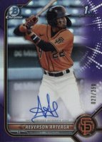 2022 Bowman Chrome Prospect Autographs #CPAAA Aeverson Arteaga Purple Refractor Baseball Card