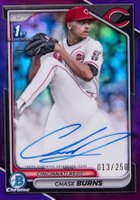 2024 Bowman Draft Chrome Prospect Autographs #CPACB Chase Burns Purple Refractor Baseball Card