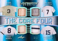 2019 Leaf Ultimate Sports the Core Four Relics #10 Babe Ruth/Mickey Mantle/Yogi Berra/Thurman Munson Silver Baseball Card