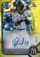 2022 Bowman Chrome Prospect Autographs #CPAOC Oswaldo Cabrera Yellow Refractor Baseball Card