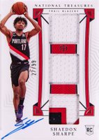 2022 Panini National Treasures Rookie Materials Autographs Triple #SHS Shaedon Sharpe Basketball Card