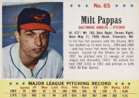 1963 Post Cereal #65 Milt Pappas Hand Cut Baseball Card