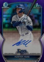 2023 Bowman Draft Chrome Prospect Autograph #CDAHHA Hunter Haas Purple Refractor Baseball Card