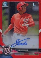 2018 Bowman Chrome Prospects Autographs #BCPALGA Luis Garcia Red Refractor Baseball Card