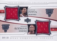 2004 Upper Deck Exquisite Collection Extra Exquisite Dual Jersey #EJ2PR Scottie Pippen/Dennis Rodman Basketball Card