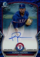 2023 Bowman Chrome Prospect Autographs #CPAKR Kumar Rocker Blue Lunar Crater Refractor Baseball Card