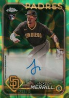 2024 Topps Chrome Update Chrome Rookie Autographs #RAJME Jackson Merrill Green/Yellow Lava Lamp Baseball Card