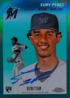 2023 Topps Chrome Platinum Anniversary Autographs #EP Eury Perez Aqua Refractor Baseball Card