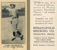 1916 Indianapolis Brewing #75 Earl Hamilton Baseball Card
