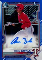 2021 Bowman Draft Chrome Draft Pick Autographs #CDAAZ Aaron Zavala Blue Refractor Baseball Card