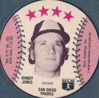 1976 Isaly's Sweet William Disc # Randy Jones Baseball Card