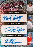 2023 Leaf Vivid Colorful Combos Trios Autographs #CCT10 Nick Kurtz/Tommy White/Travis Bazzana Gray Mojo Baseball Card