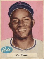 1955 Rodeo Meats Athletics #27 Vic Power Pink Background Baseball Card