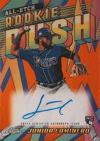 2024 Topps Chrome Chrome All Etch Rookie Rush Autographs #JUC Junior Caminero Orange Refractor Baseball Card