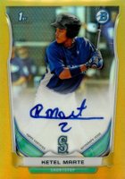 2014 Bowman Prospect Autograph #KM Ketel Marte Chrome-Gold Refractor Baseball Card