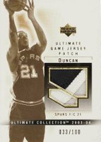 2003 Ultimate Collection Ultimate Game Jersey Patch #TD-P Tim Duncan Basketball Card