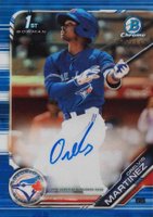 2019 Bowman Chrome Prospects Autographs #CPAOM Orelvis Martinez Blue Refractor Baseball Card
