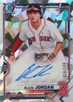 2021 Bowman Chrome Prospect Autographs #CPABJ Blaze Jordan Atomic Refractor Baseball Card