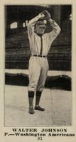 1916 Sporting News #91 Walter Johnson Blank Back Baseball Card