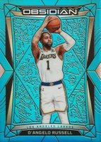 2023 Panini Obsidian #27 D'Angelo Russell Electric Etch Blue Flood Fotl Basketball Card