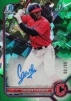 2022 Bowman Chrome Prospect Autographs #CPAJCO Jaison Chourio Green Atomic Refractor Baseball Card