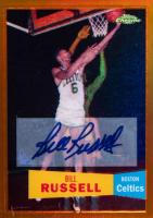 2007 Topps Chrome #6 Bill Russell 1957-57 Variation Autograph-Orange Refractor Basketball Card