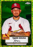 2021 Topps Chrome Platinum Anniversary #208 Yadier Molina 70th Anniversary Green/Yellow Refractor Baseball Card