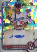 2022 Bowman Chrome Prospect Autographs #CPASM Samuel Munoz Atomic Refractor Baseball Card