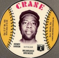 1976 Crane Potato Chips Discs # Hank Aaron Baseball Card